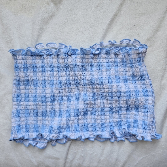 Gingham Ruched Tube Top . Large - Picture 6 of 8